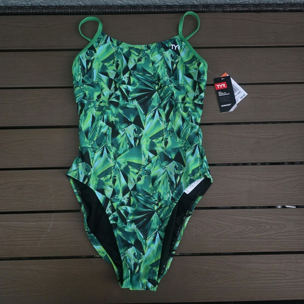 TYR Women's Durafast Elite Green Vitric Cutoutfit One Piece Swimsuit Size 34 New